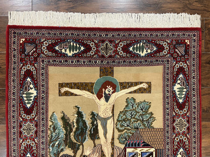 Persian Kashan Pictorial Rug 3x5 - Jesus on Cross