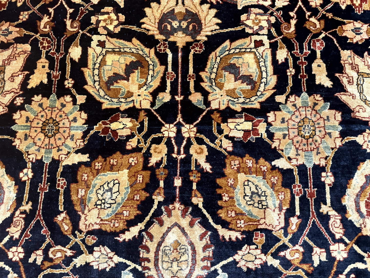 Persian Bidjar Rug 10x13 Midnight Blue And Tan Handmade Wool Pakistani Carpet