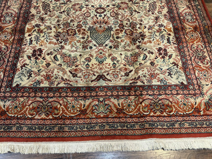 Antique Persian Rug 5x7 Allover Floral With Vases Beige Red Belgian Power Loomed Wool