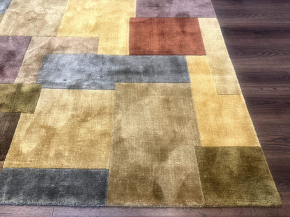 Tibetan Wool Rug 8x10 Modern Handknotted Multicolor Thick Pile