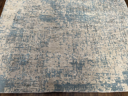 Modern Tibetan Rug 5x8 Ft Light Blue and Gray Wool Handmade Nepal Rug with Raised Pattern