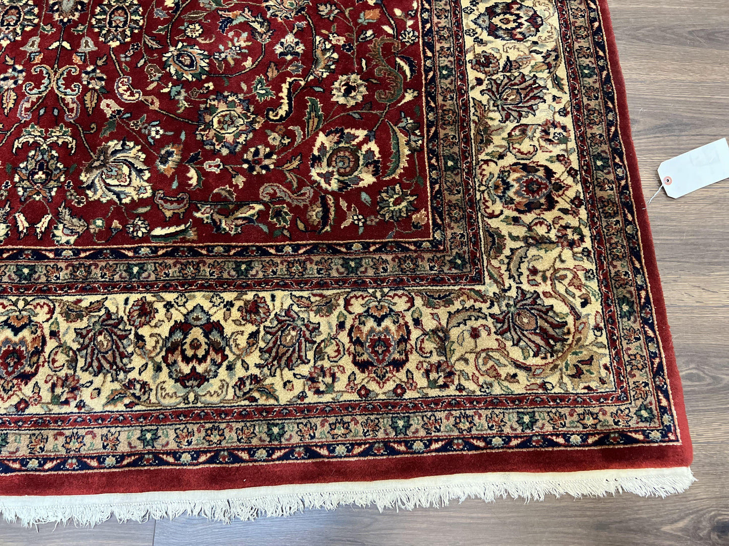 Vintage Indo Persian Rug 6x9, Very Finely Hand-Knotted Carpet 6 x 9 Red Cream Indian Oriental Carpet, Traditional Floral Wool Area Rug 1970s