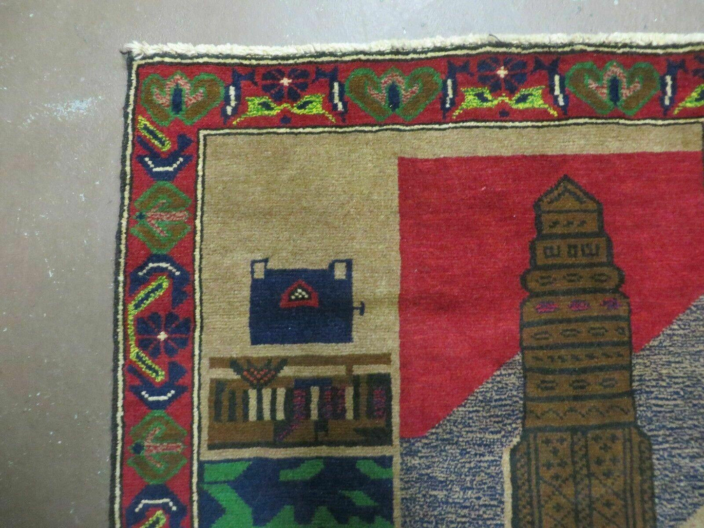 Afghan Balouch Pictorial Wool Rug Handmade Vintage Tribal 33 By 51 Inches