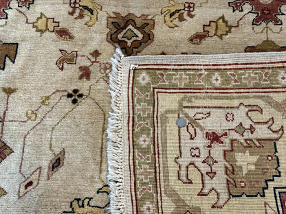 Turkish Oushak Rug 9x12 Hand Knotted Wool Carpet Vintage Oat Color