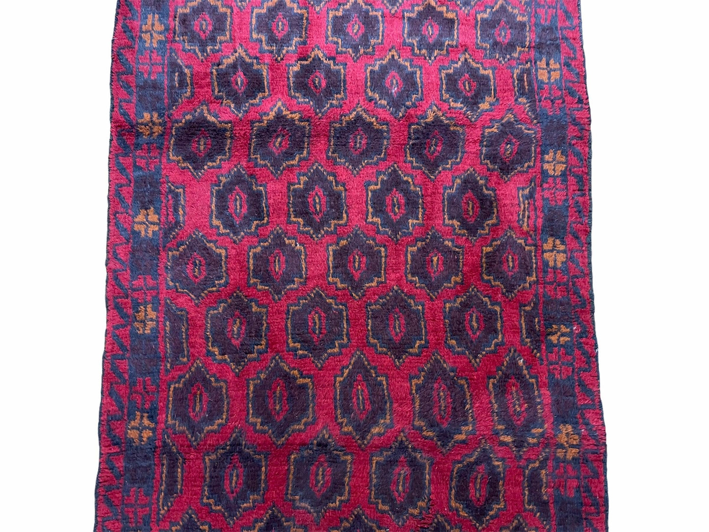 Balouchi Rug Vintage Handmade Tribal Wool Afghan 2ft 10in x 4ft 7in Red Blue