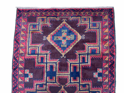 Balouchi Wool Rug Vintage Handmade Afghan Tribal Geometric 2ft11in By 4ft6in
