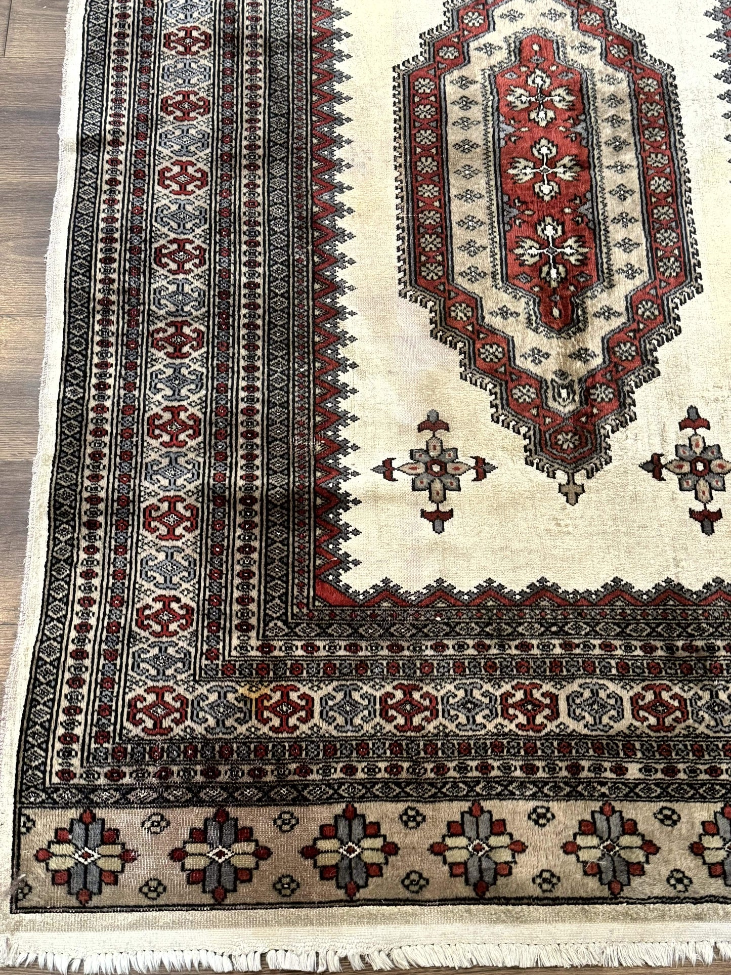 Pakistani Turkoman Rug 4x6, Semi Open Field, Ivory, Vintage