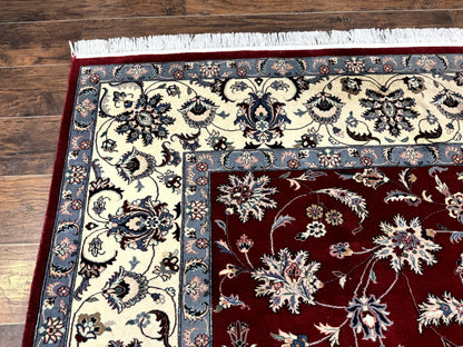 Pak Persian Rug 9x12, Maroon and Ivory, Wool Handmade Vintage