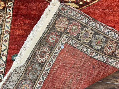 Antique Persian Bidjar Rug 4x8 Hand Knotted Wool Carpet With Triple Medallions 1920s Red