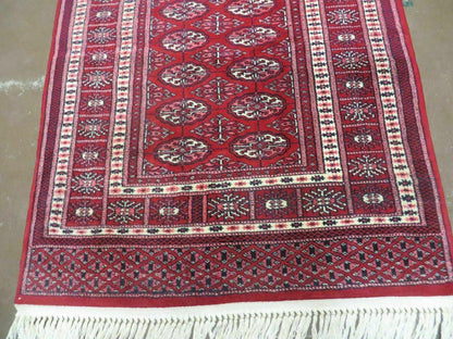 Turkoman Bokhara Vintage Rug 3x5 ft Hand Knotted Fine Wool Yamud Design Classic