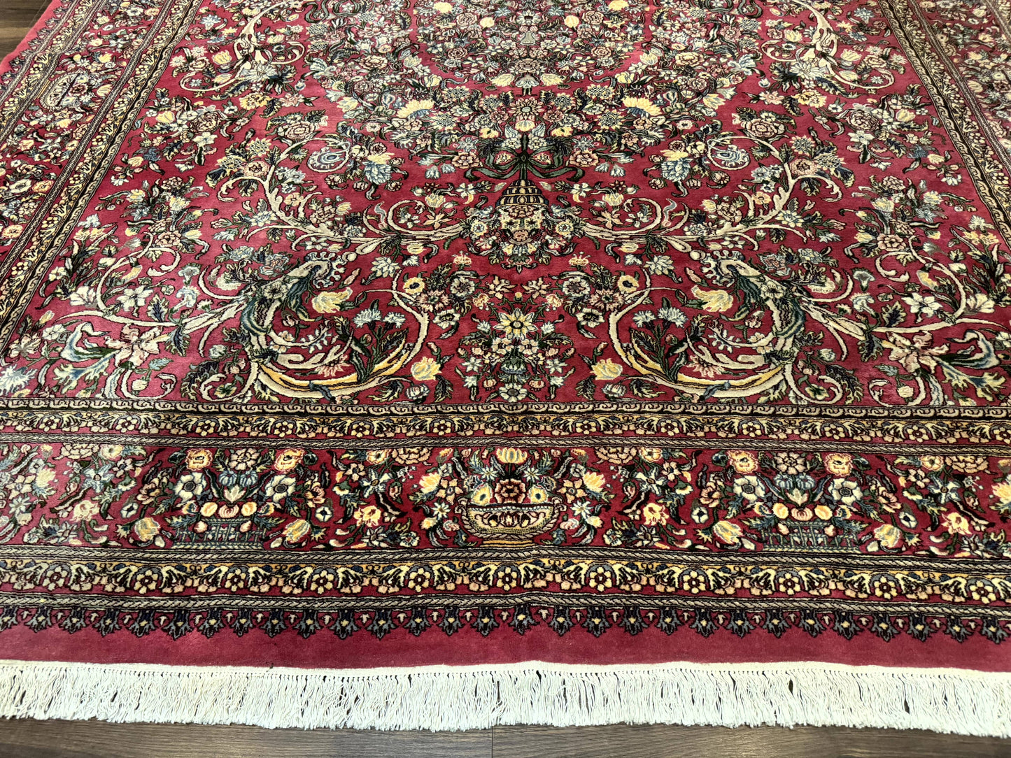 Sino Persian Rug 9x12 Hand Knotted Wool Floral Allover Rose Red 290 KPSI