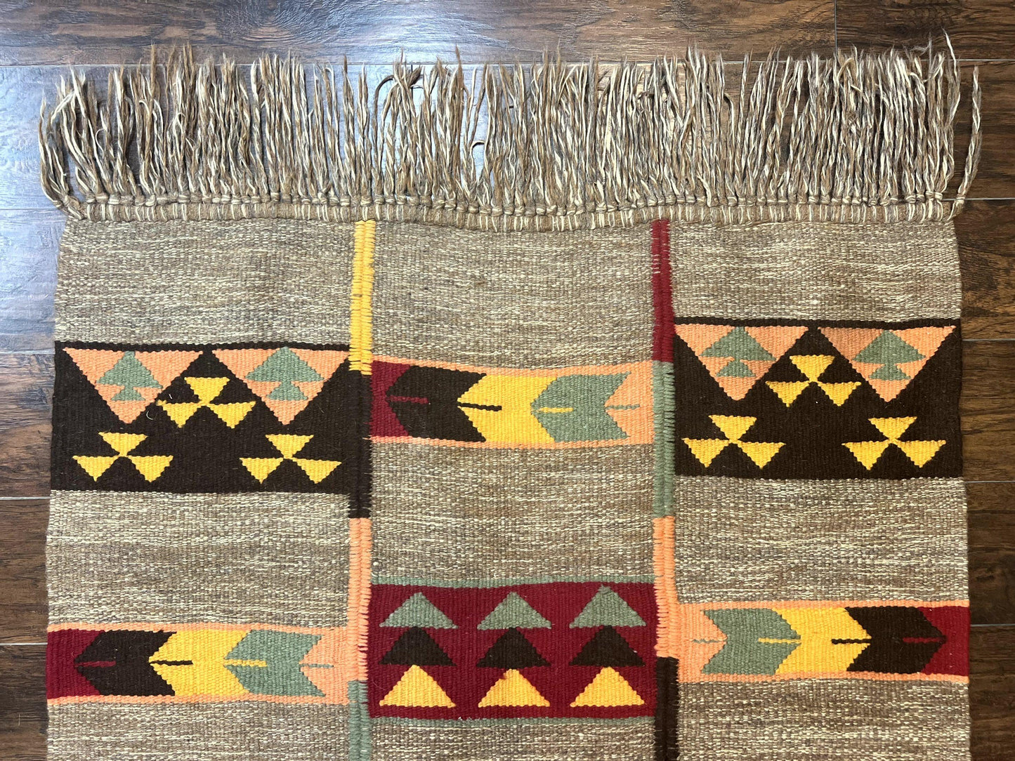 South American Flatweave Rug, Gray, Handmade Vintage Wool Bohemian Blanket
