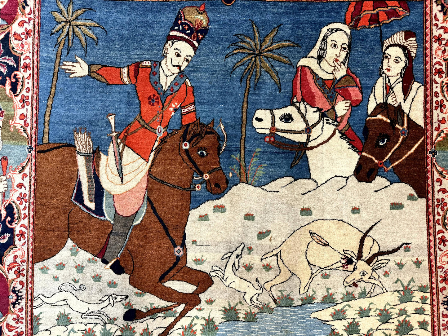 Rare Persian Kashan Pictorial Rug 6x9, King Bahram Hunting Scene, Persian Kings, Hand Knotted Persian Rug for Wall Hanging, Antique, Wool