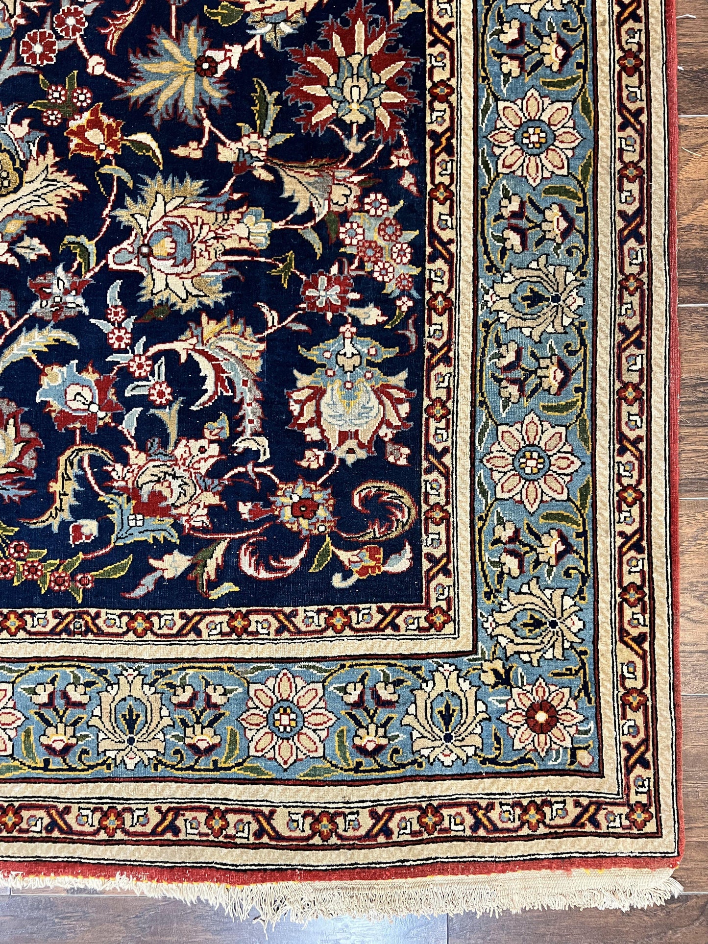 Blue Persian Rug Qum Hand Knotted Wool 5x7