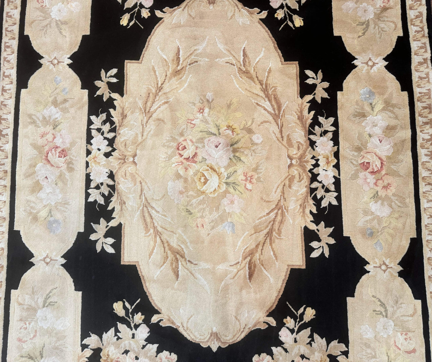 Aubusson Rug Chinese Wool 6x9 Black Floral Elegant Hand Knotted