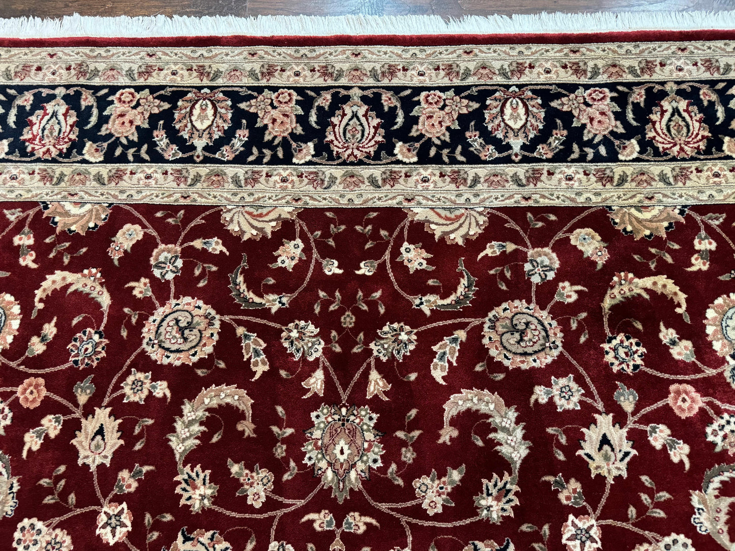 Maroon Persian Area Rug 8x10, Floral Allover, Pak Persian, Wool and Silk Highlights, Traditional Oriental Carpet