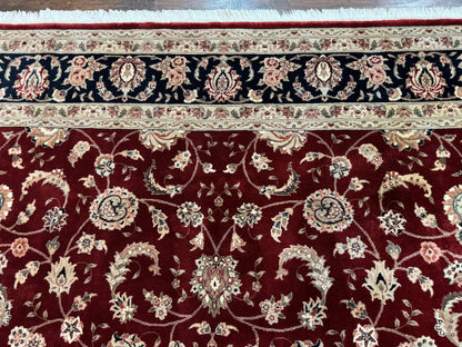 Maroon Persian Area Rug 8x10, Floral Allover, Pak Persian, Wool and Silk Highlights, Traditional Oriental Carpet