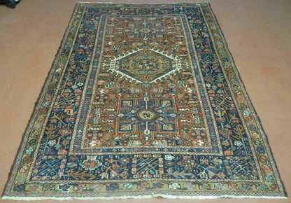 Persian Karajeh Rug 5x6 Antique Geometric Medallion Hand Knotted Wool Carpet