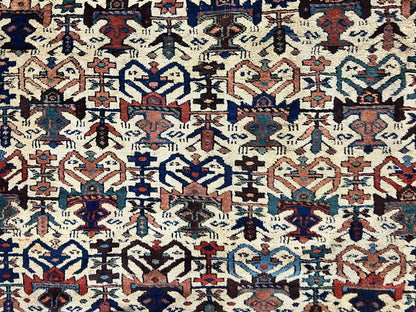 Persian Afshar Rug 5x6, Allover Repeated Motif, Wool Tribal Carpet, Handmade Semi Antique Rug