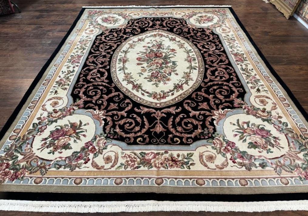 Aubusson Rug 8x10 Handmade Wool Pile Floral European Design