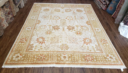 Oushak Rug 8x10 Vintage Hand Knotted Wool Beige Tan Pakistani Peshawar