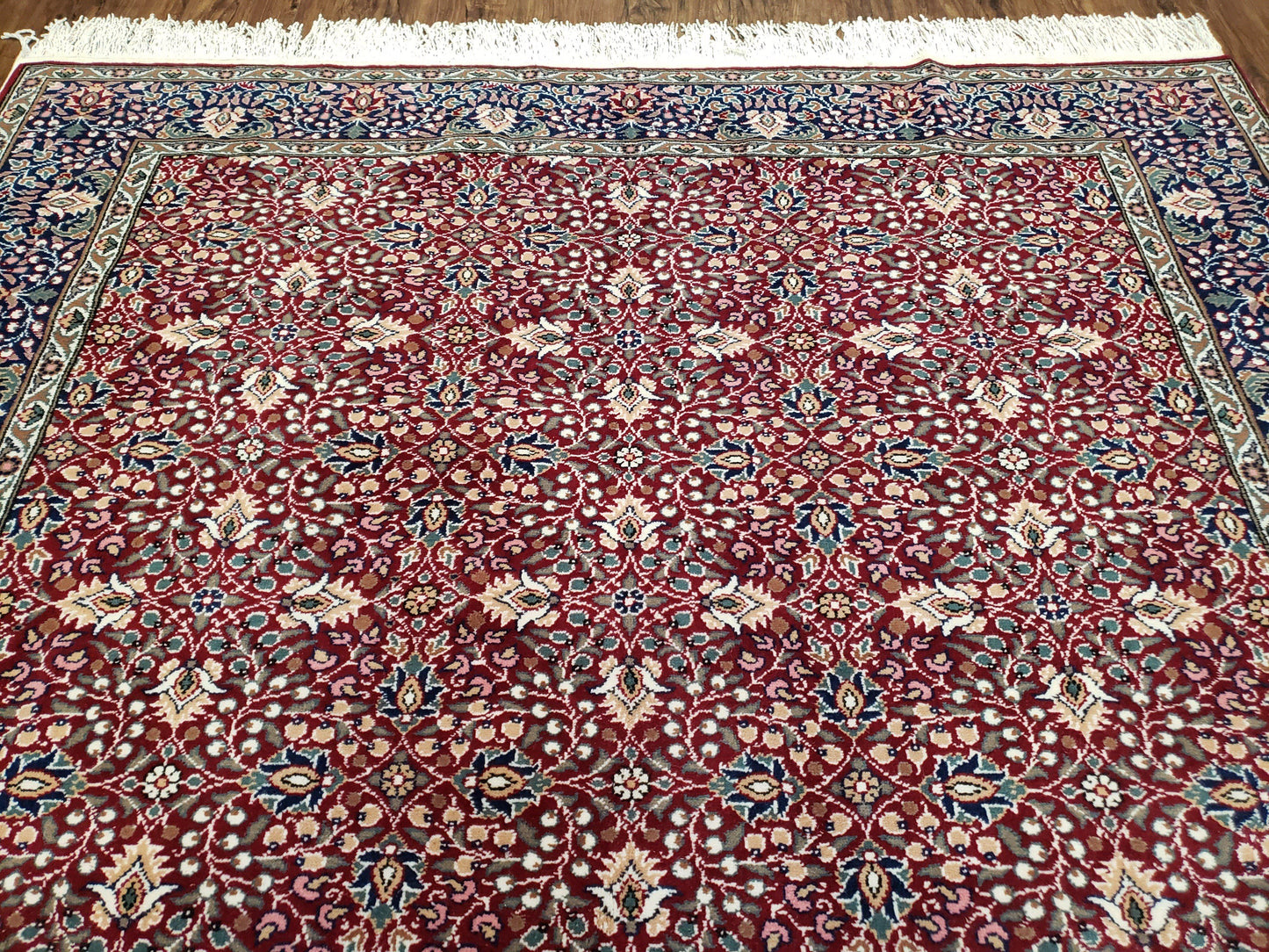 Vintage Turkish Sivas Area Rug 6x9 Hand Knotted Wool Red And Midnight Blue Floral Oriental Carpet