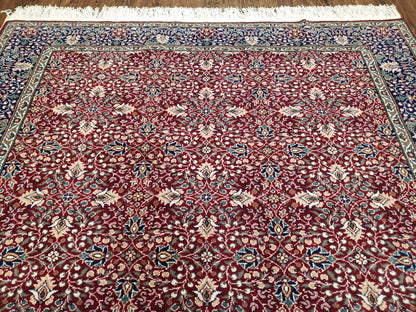 Vintage Turkish Sivas Area Rug 6x9 Hand Knotted Wool Red And Midnight Blue Floral Oriental Carpet