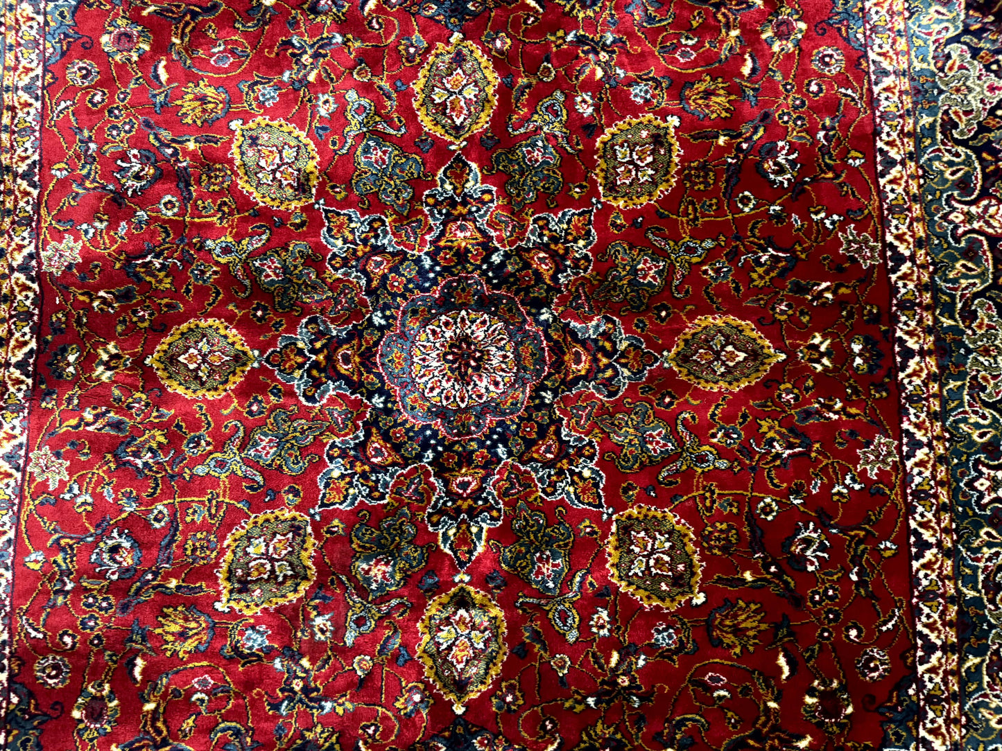 Red Persian Rug 6x9 Medallion Ardebil Design Vintage Power Loomed Carpet