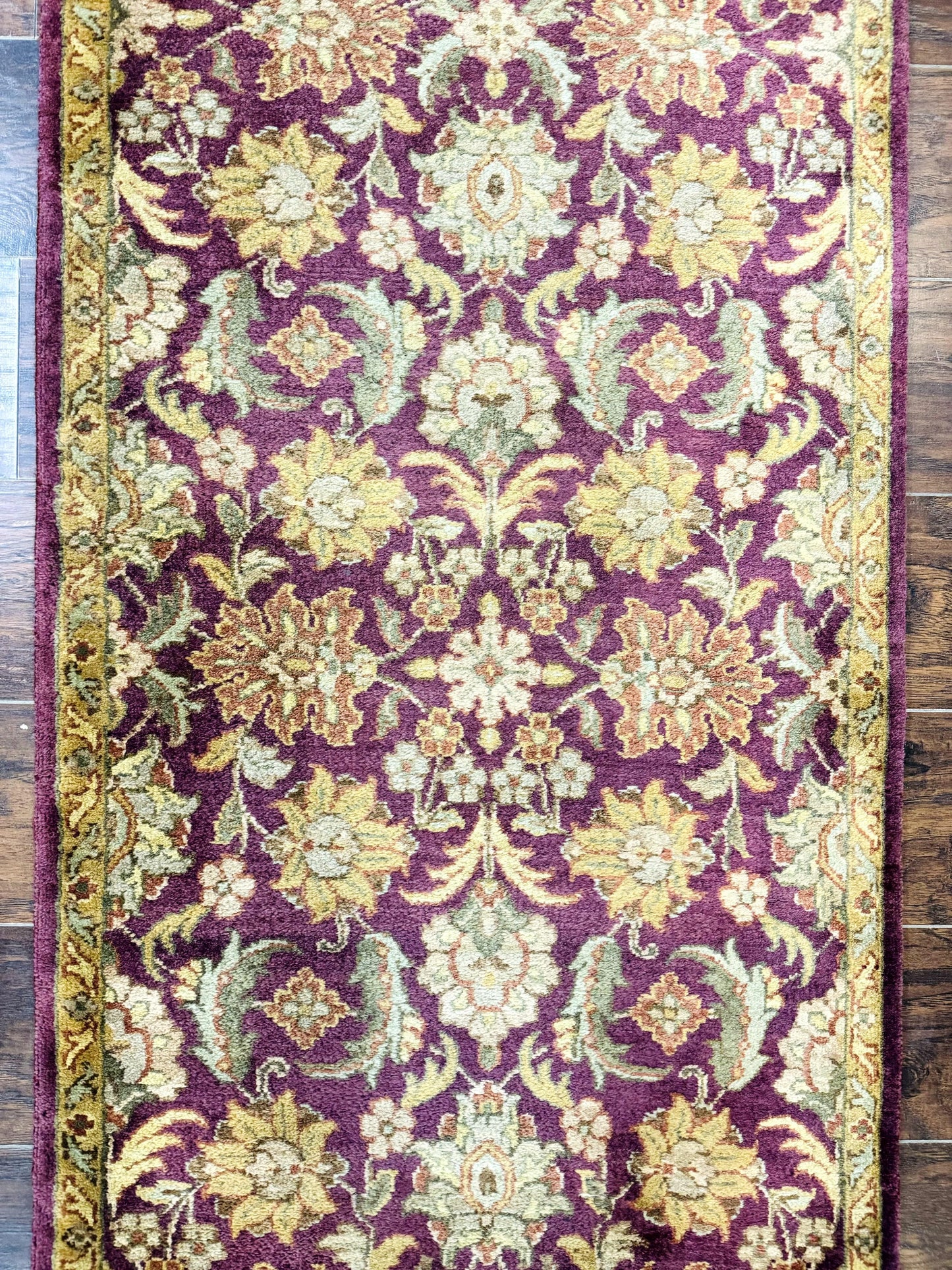 Indian Agra Runner Rug 2.6 x 17.5 Feet Floral Handmade Wool Hallway Runner