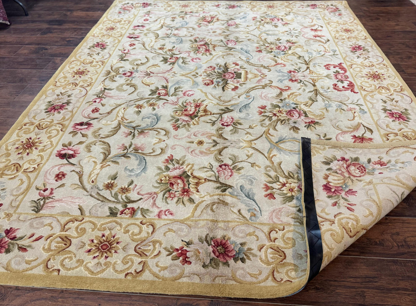 Aubusson Rug 8x10 Vintage Handmade Wool Carpet Floral Design