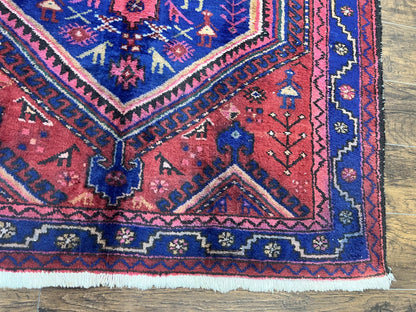 Persian Tribal Rug 5x7 Hand Knotted Wool Vintage Hamadan Nahavand Carpet Geometric Oriental