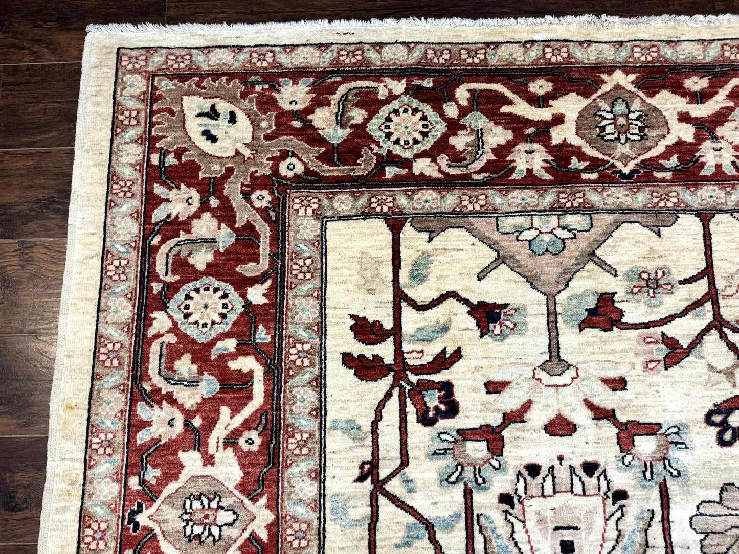 Peshawar Rug 10x14 Beige And Rust Red Hand Knotted Wool Pakistani Rug