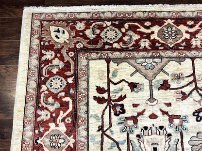 Peshawar Rug 10x14 Beige And Rust Red Hand Knotted Wool Pakistani Rug