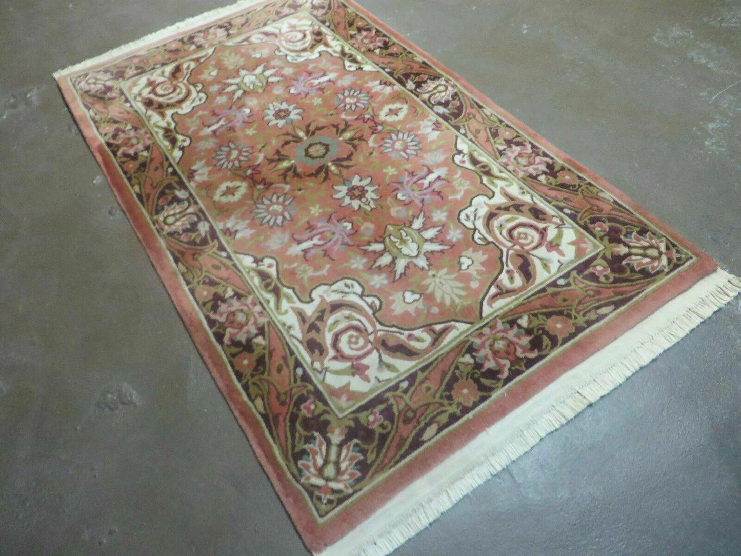 Chinese Wool Rug 3x5 Vintage Handmade Oriental Carpet Floral Medallion
