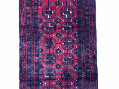 Vintage Handmade Balouchi Rug 3x5 Afghan Tribal Wool Red Beige