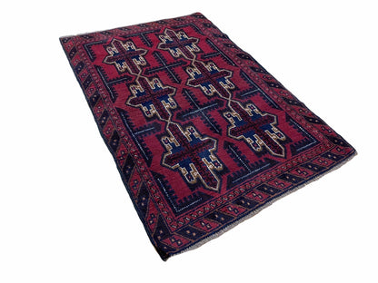 Baluchi Rug 3x5 Vintage Handmade Afghan Tribal Wool Rug Red Beige Blue