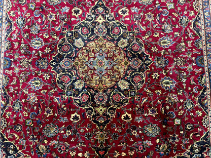 Traditional Persian Mashad Rug 8x11 Wool Antique Floral Medallion Carpet