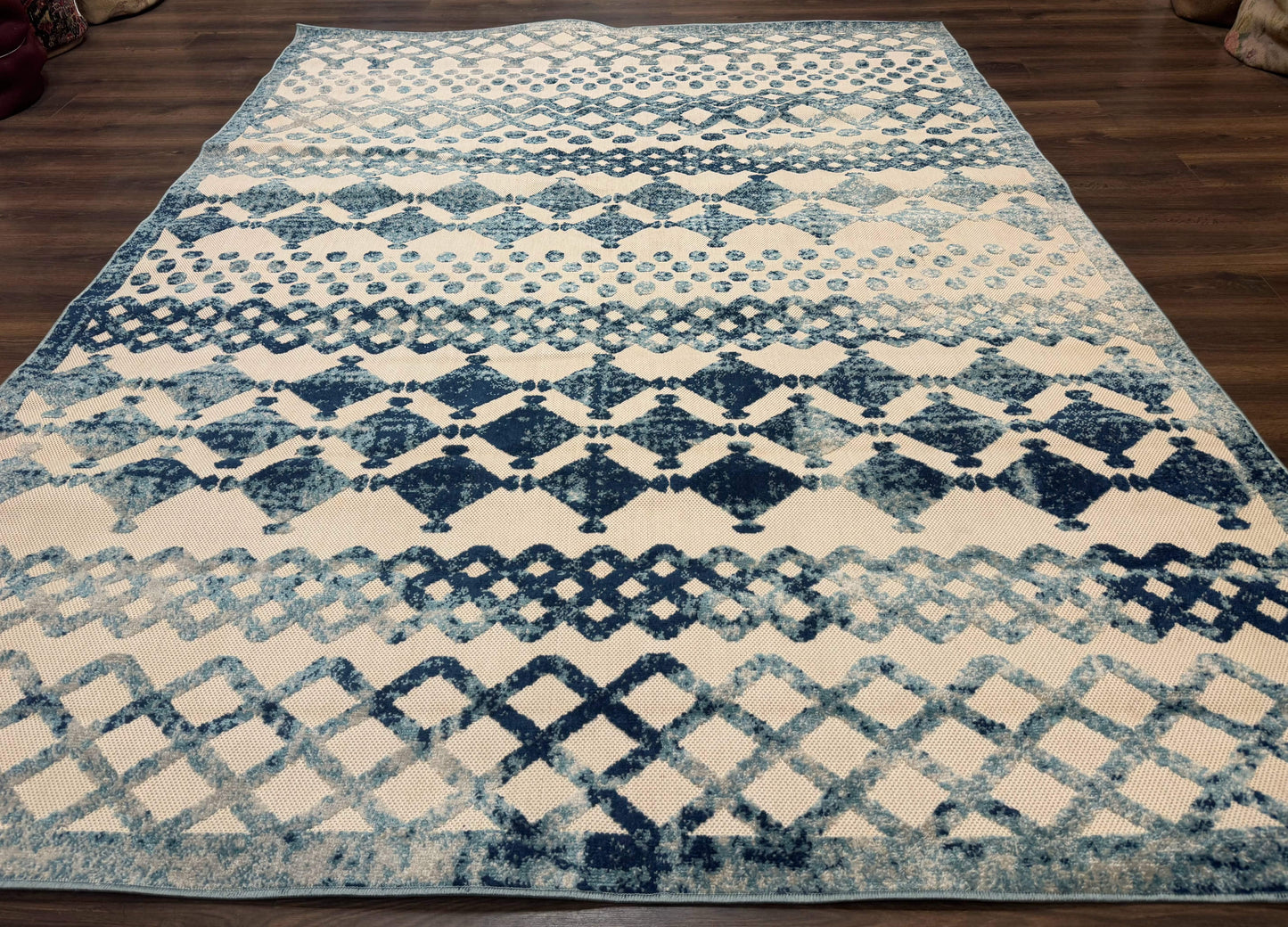 Modern Rug 8x10 Abstract Wool Turkish Area Rug In Oat And Blue Raised Pattern