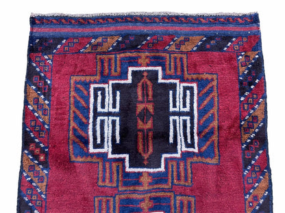 Vintage Handmade Balouchi Rug Wool Tribal Afghan Area Rug Red Beige