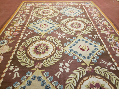 Aubusson Rug 6x9 Handmade Wool Flat Weave With Floral European Design