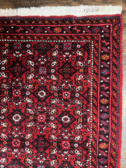 Persian Runner Rug 3 x 16, Wool Handmade Long Antique Hamadan Oriental Rug for Hallway, Red Tribal Rug, Allover Pattern, 3x16 Runner Rug