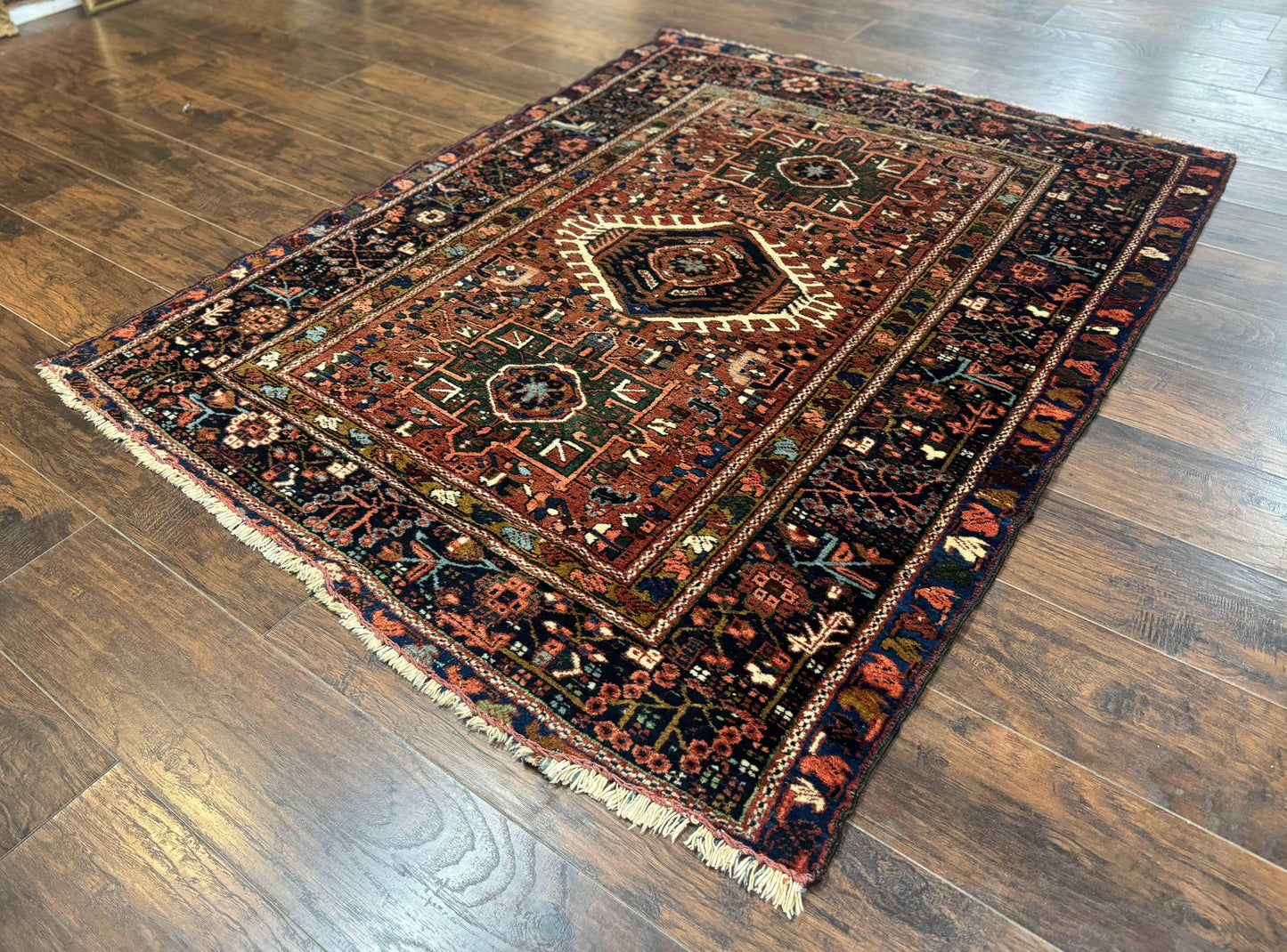Antique Heriz Rug Persian 5x6 Karajeh Geometric Hand Knotted Wool