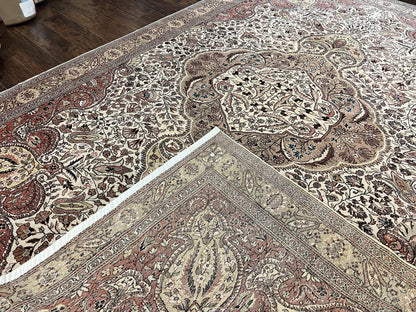 Turkish Sivas Rug 9x12, Handmade Vintage Wool Carpet, Cream Ivory