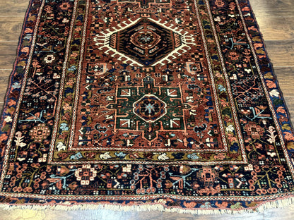 Antique Heriz Rug Persian 5x6 Karajeh Geometric Hand Knotted Wool
