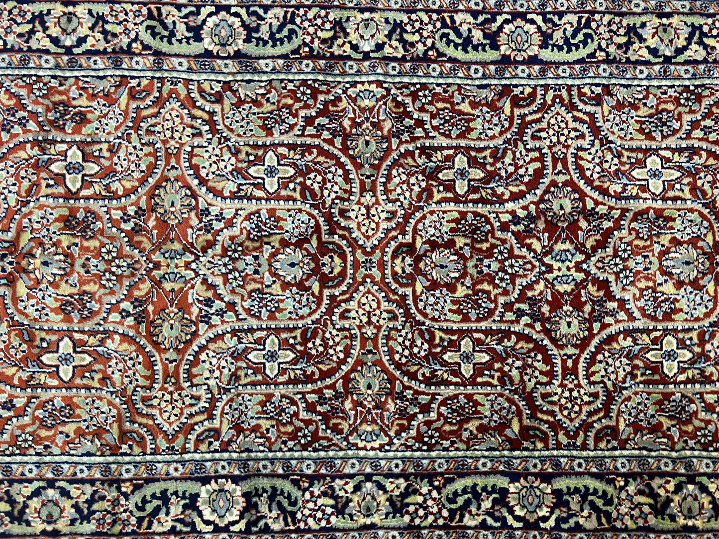 Indo Persian Rug 4x7, Allover Floral Oriental Carpet, Red and Navy Blue, Hand Knotted Indian Kashmiri Traditional Vintage Area Rug 4 x 7 ft
