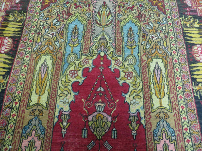 Turkish Mehrab Design Wool Rug Antique 1920s Hand Made One Of A Kind