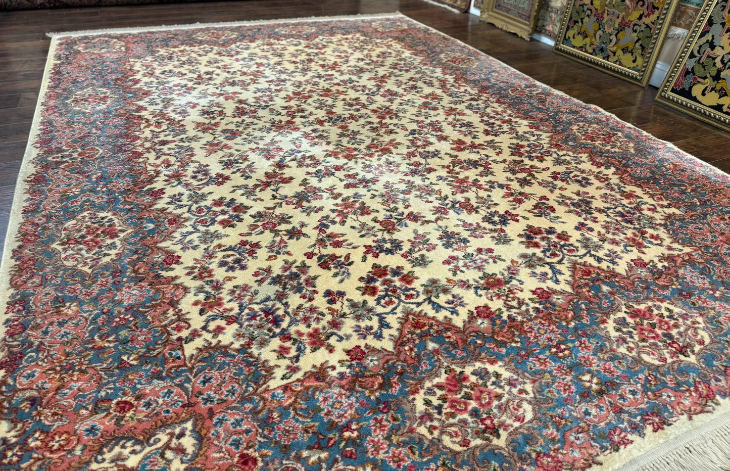 Karastan Ivory Kirman Wool Rug 8.8x12 Original 700 Series Area Rug