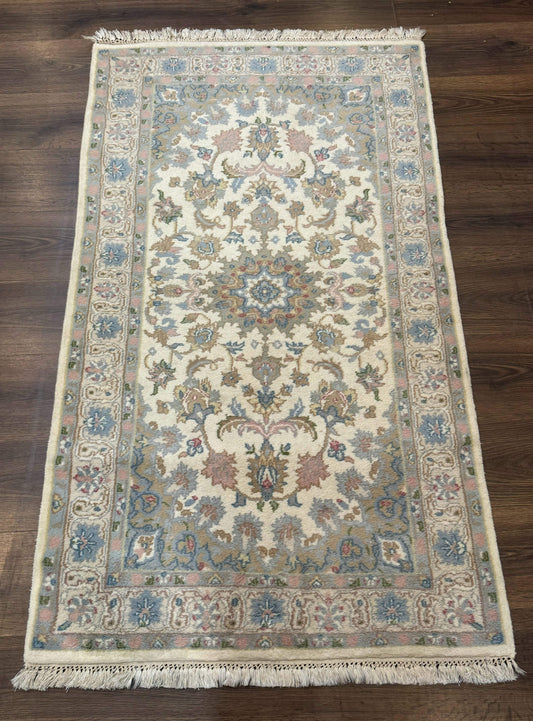 Indo Persian Wool Rug 3x5 Vintage Floral Medallion Light Colors