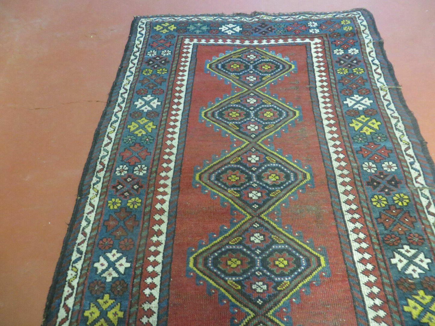 Antique 1920s Caucasian Karabagh Rug Ganjeh Talesh Wool Hand Woven 3 By 6 Feet