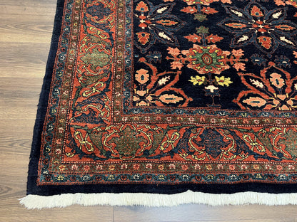 Hand Knotted Persian Bidjar Rug 7x10 Wool Navy Blue Red Floral Pattern